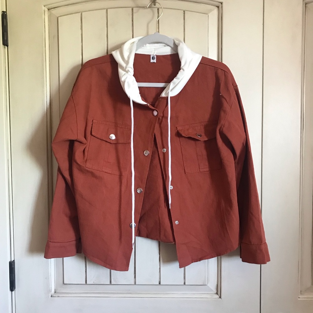 denim contrast hooded jacket